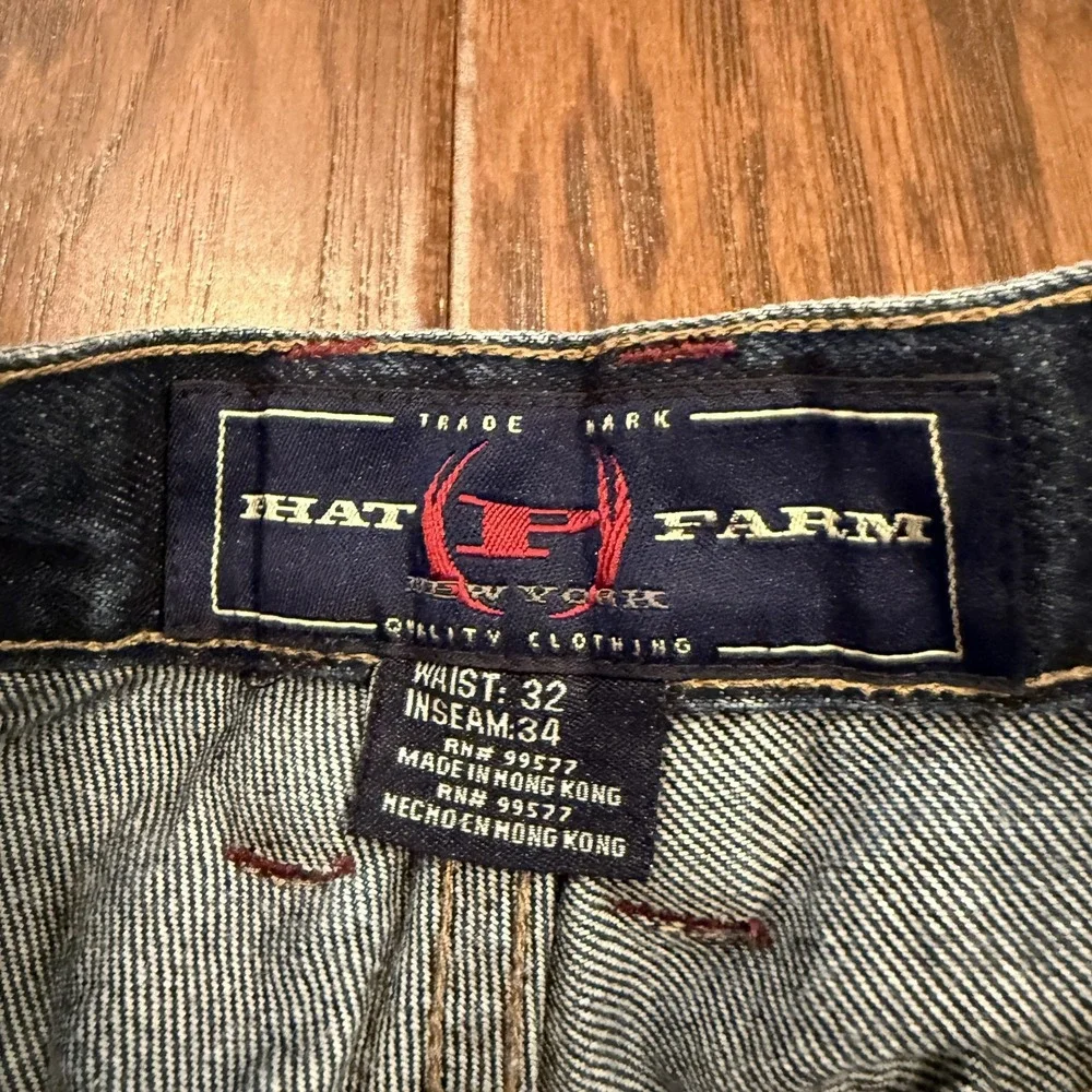 Vintage Phat Farm Jeans Mens 32x34 Blue White Ombre Script Baggy Y2K Streetwear